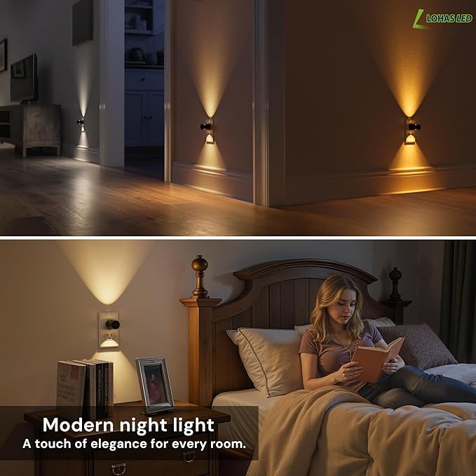 L LOHAS LED Night Lights Plug into Wall, 4 Pack 3000k/5000K/Amber Adjustable Color Temperature Night Light, Mini Nightlight with Dusk to Dawn Sensor, 180°Adjustable Lighting for Bathroom, Hallway