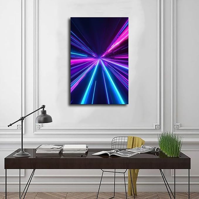 Cyber Horizon Abstract Print – Glowing Geometric Futuristic Art for High-Tech Home Decor Canvas Poster Wall Art Decor Print Picture Paintings for Living Room Bedroom Decoration 20x30inch(50x75cm)