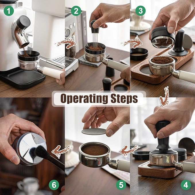 7 PCS Espresso Accessories Kit, Espresso Tamping Station, Coffee Tamper, Coffee Distributor, WDT Tool, Puck Screen, Dosing Funnel, Cleaning Brush, Barista Tools Set (53mm)