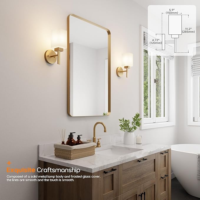 Vanity Lighting Fixture with White Frosted Glass, Gold Wall Lamp for Bathroom Mirror Bedroom, Living Room, Kitchen Cabinet, Washroom Porch T002GD-L1