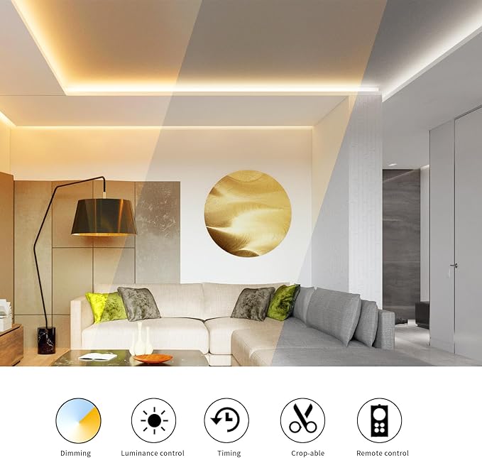 CCT COB LED Strip Lights, Tunable White Dimmable 2700K-6500K, 24V LED Tape Light Kit 9.8ft/3m, High Density CRI90+with UL-Listed Adapter, for Under Cabinet Lighting, Kitchen,Bedroom, Office, DIY