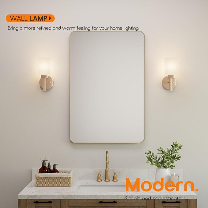 Bathroom Vanity Light Fixture with White Frosted Glass, Champagne Bronze Wall Lamp Over Mirror for Bedroom, Living Room, Washroom Porch T002CPG-L1