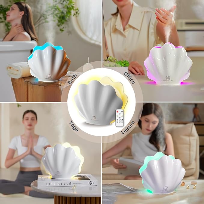 Essential Oil Diffuser 260ML, Shell Aroma Diffuser with Remote Control, 7 Colors LED Night Light for Bedroom Home Relaxation, Valentines Day Gifts