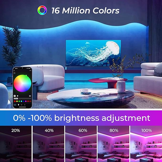 INDARUN RGB COB Led Light Strip 32.8ft, 10mm Width, 5760 LEDs, 24V Color Changing Led Strip Lights with Remote Control, Music Sync, Flexible Led Tape Lighting for TV Light, Bedroom Home Indoor Decor
