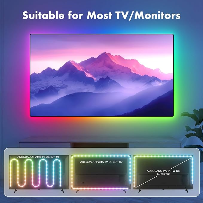 LED Lights for TV, RGB TV Backlight Behind, 16.4ft LED Lights for 45-75 Inch TVs, Music Sync Bluetooth APP & Remote Control USB Powered,Strip Lights for Bedroom, Xmas, Home Décor (13.1ft)
