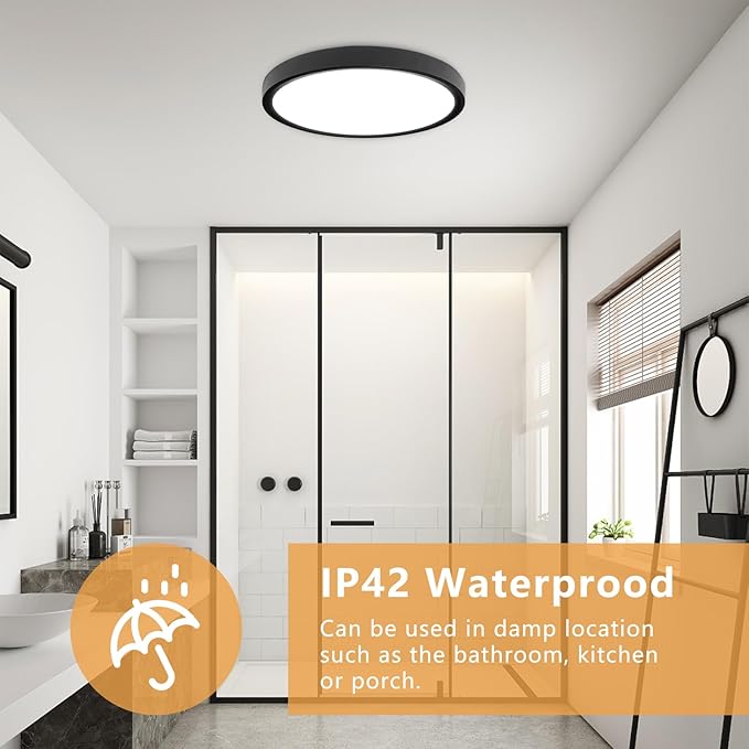 12PK 12 Inch LED Flush Mount Ceiling Light, 24W, 2520LM, 3000K/4000K/6000K CCT Selectable Super Slim LED Ceiling Light, Close to Ceiling Round Flat Panel Light for Hallway, Bedroom,Kitchen ect