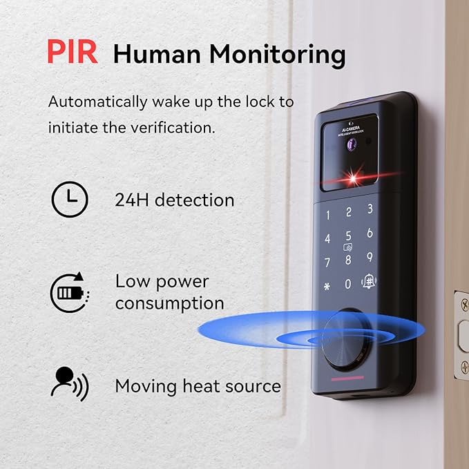 3D Face Recognition Smart Lock with Camera, Palm Vein, Fingerprint & Keypad Access, Keyless Entry Biometric Deadbolt for Front Door, Video Doorbell, 2-Way Audio, Night Vision, Tuya App, Alexa