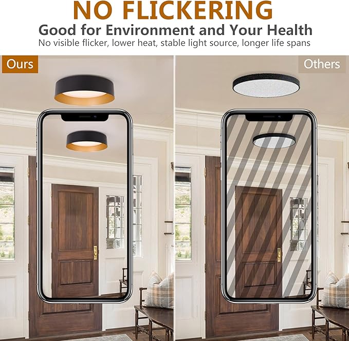 Bargeni Flush Mount Ceiling Light,12.5 inch LED Ceiling Light Fixture,Matte Black with Gold Inside,3000K/Warm White/18W(100w Equiv.),Dimmable Outdoor Lighting Fixtures Ceiling for Bedroom and Hallway