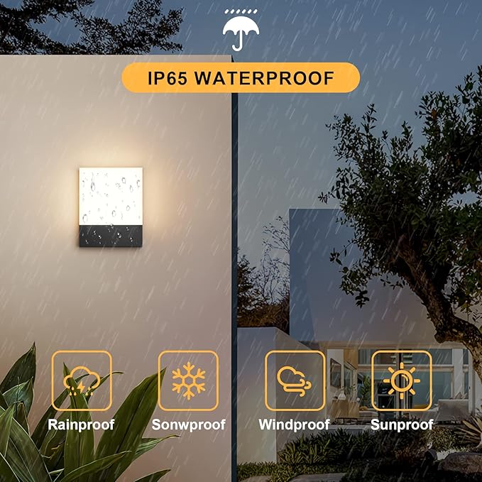 Modern Outdoor Led Wall Light, 24W 3000K Wall Porch & Patio Light,Exterior Hardwired Wall Light Fixtures,IP65 Waterproof Square Wall Lamp for Garage, Front Door,House Yard(Black,1-Pack)