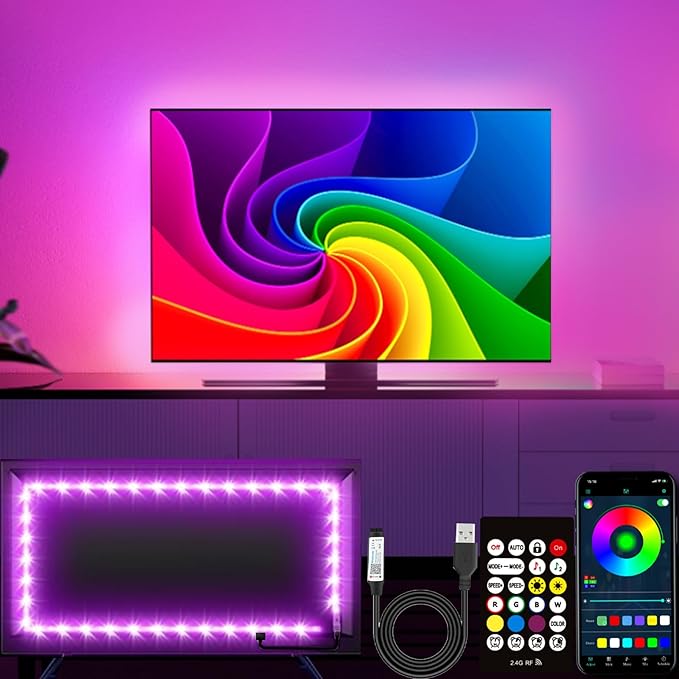 LED Lights for TV Backlight, 13.1ft RGB LED Light for 32-65 Inch TVs, Music Sync Bluetooth APP/RF Remote Control Strip Lights USB Powered for Bedroom/Gaming