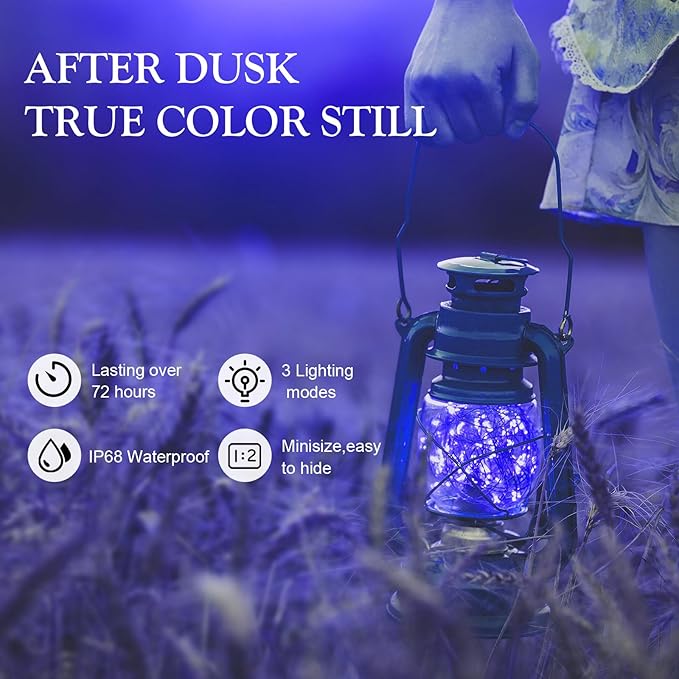 Aogist 50 Pack Fairy Lights 3 Modes 7ft 20 LED Waterproof,Battery Operated Silver Wire Firefly Starry Moon Mini String Lights for Mason Jars Christmas DIY Crafts Wedding Party Bedroom,Blue