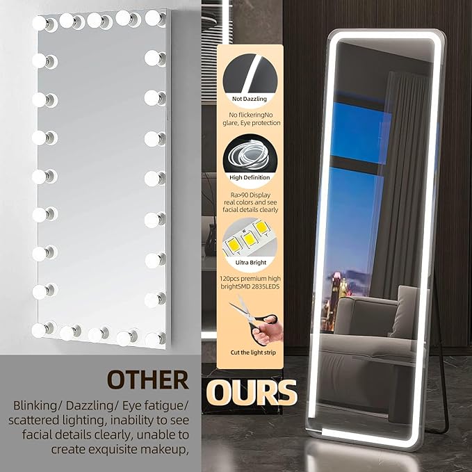 LED Vanity Lights for Mirror, Hollywood Style Makeup Lighting, 13.2FT White Strip Lights for Mirror, Dimmable Makeup Vanity Light Strip for Bathroom, Dressing Table and DIY Lighting