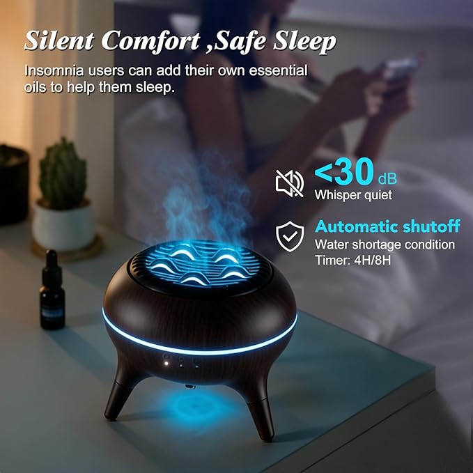 Essential Oil Diffuser 350ml, Essential Oils Large Room, Ultrasonic Aroma Diffuser with Remote Control,Timer, 7Colors Light Humidifier for Bedroom Home Office Hotel(Brown)