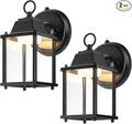 LIT-PaTH Dusk to Dawn Outdoor Wall Lantern, LED Wall Sconce, 3000K Warm White, 9.5W, 800 Lumen, Aluminum Housing Plus Glass, Outdoor Rated, 2-Pack, Black