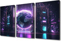 AI Concept Painting for Living Room Decoration, 3 Panels Future Energy Power Technology and Internet Connection Poster Prints on Canvas Wall Art for Living Room Decoration, 36" Wx24 H