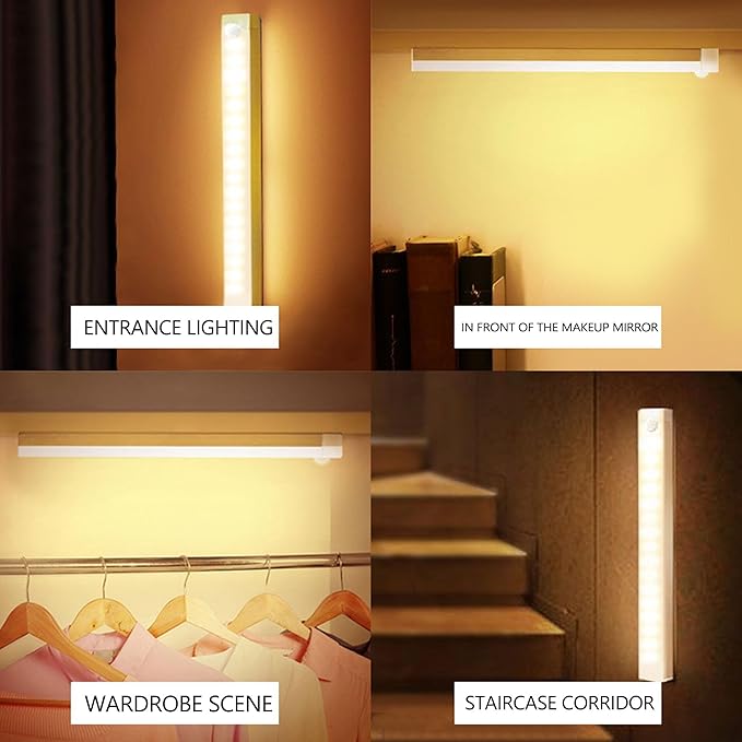 4 PCS 11.8in Punch-Free Smart Sensor Magnetic Rechargeable Led Lights, Motion Sensor Light Indoor, USB C Rechargeable Closet Under Counter Lighting for Kitchen Cupboard Wardrobe