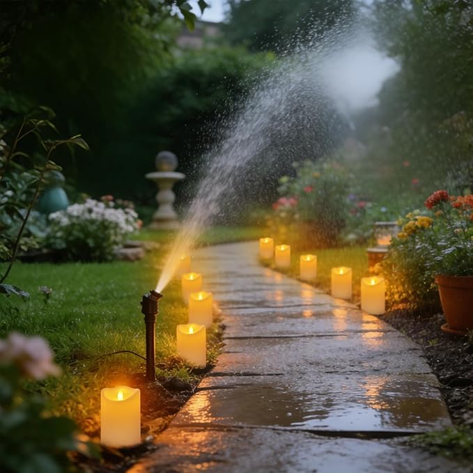 Outdoor Indoor Flameless Candles, Patented 3D Dual-LED, Set of 6 Slanted Top Resin Pillars with 2 Remotes & Timer, Non-Melting Waterproof Battery Operated Candles for Patio Garden (Ivory)