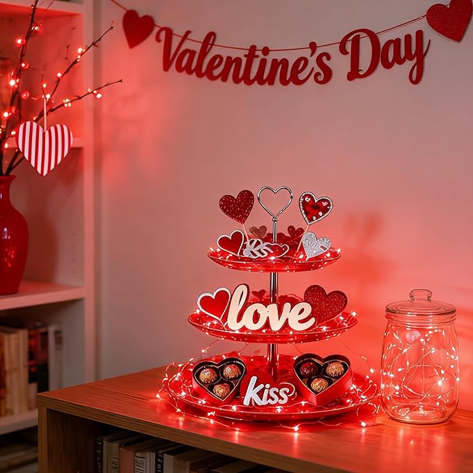 LAMPHOME Valentine's Day Red Fairy Lights Plug in, 33Ft 100 LEDs Waterproof Twinkle Firefly Lights, Starry String Lights for Galentine's Day Wedding Indoor Outdoor Christmas Patio Garden