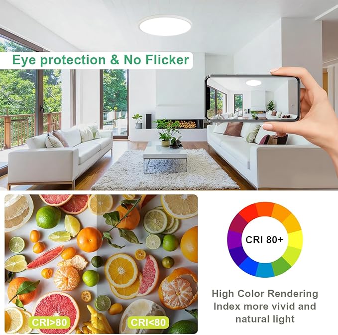 20 Inch Large LED Flush Mount Ceiling Light Fixture,45W,4600LM,3000K/4000K/6000K CCT Selectable,0.9 inch Super Slim Round Ceiling Light for Bedroom,Hallway,Kitchen (Dimmable White 2PK)
