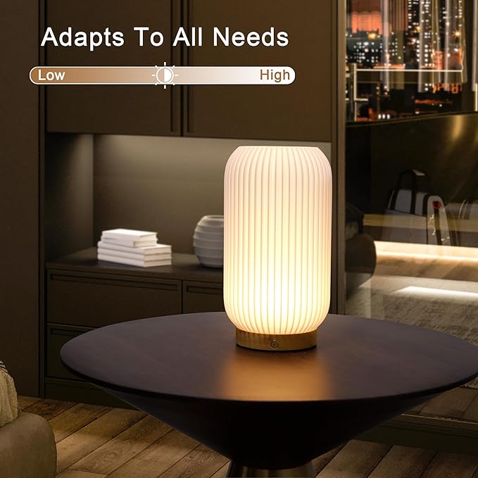 JHY DESIGN 9" H 3-Color Light Source Dimmable Touch Bedside Lamps Set of 2 Rechargeable Button Control Lamps 3D Printed Nightstand Lamps with Woodbase for Bedroom Kids Room(White, Type-C Charging)