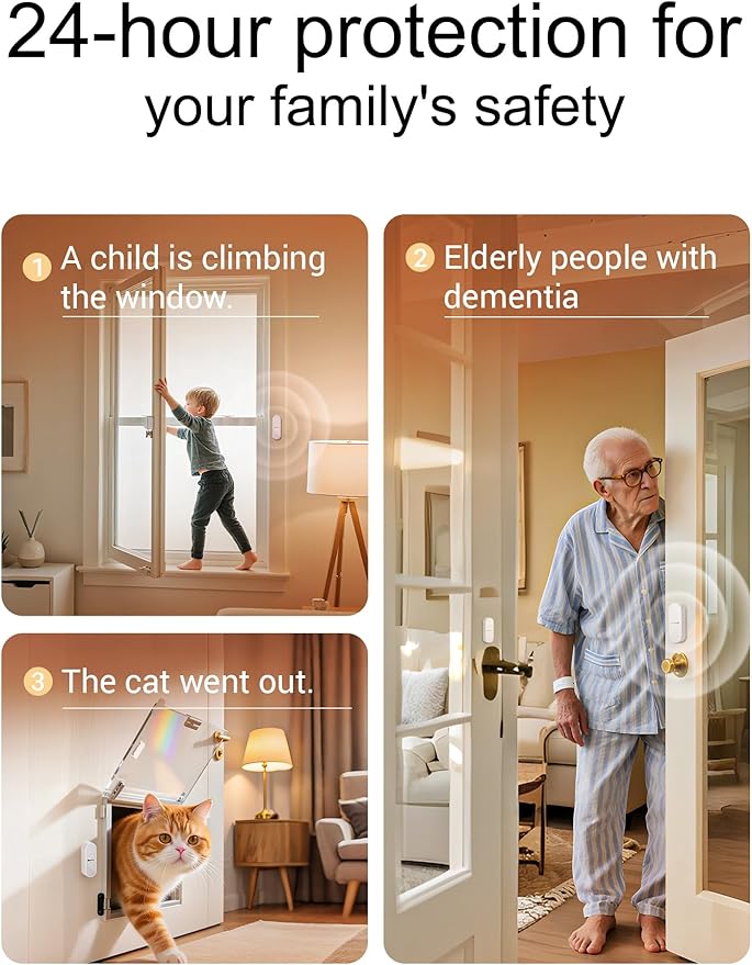 Heiman Window Door Alarms When Opened, WiFi Door Chime Sensor, Contact Sensor for Home Security, Smart Wireless Magnetic Door Open Detector, APP Notification Compatible with Alexa, Google Assistant