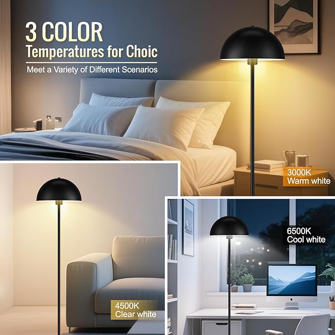Modern Floor Lamps for Living Room, Black Metal Mushroom Lamp, 66" Tall Corner Lamp, Footswitch, Bright Industrial Standing Lamps for Bedroom Nursery, Mid Century Modern Home Decor(E26 Base, NO BULB)