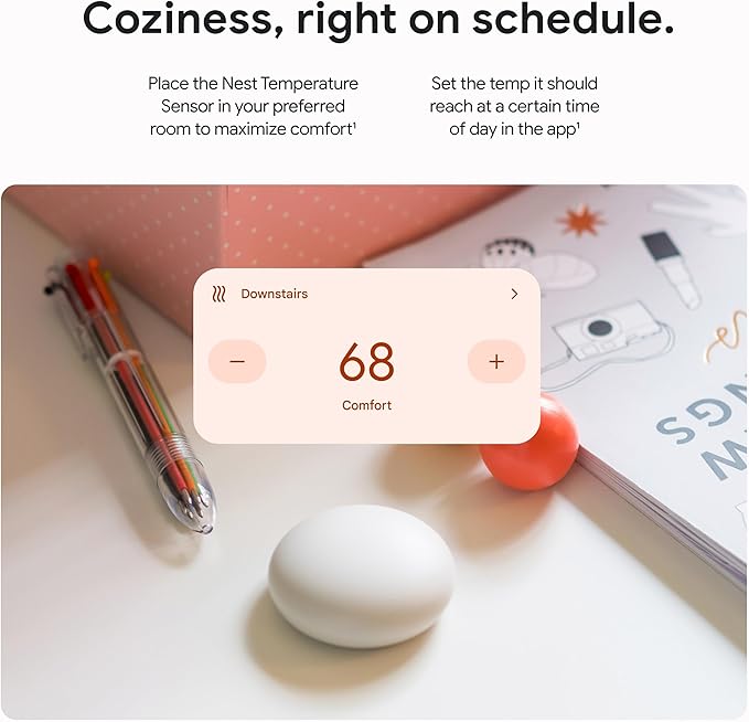 Google Nest Temperature Sensor (2nd Gen) - Room Comfort Sensor with Scheduling - Works with The Nest Learning Thermostat (3rd and 4th Gen) and Nest Thermostat E - Porcelain, White