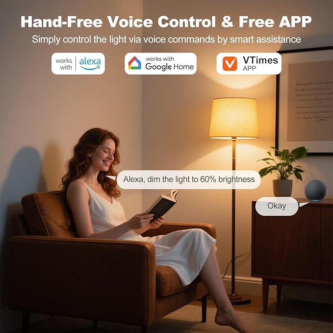 Smart Light Bulbs, WiFi & Bluetooth Light Bulb, Work with Alexa and Google Home, A19 E26 RGBCW LED Color Changing Light Bulb, 16 Million Colors, Dimmable 2700K-6500K, 9W, 800 Lumens 4 Pack