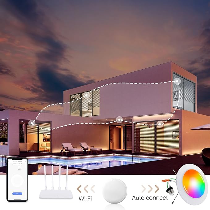 Peteme Smart Led Disk Lights, Smart Flush Mount Ceiling Lights 5/6 Inch, RGBWW Color Changing Dimmable Recessed Light, IC Rated ETL Certified, Compatible with Alexa/Google, Sync to Music,1150LM, 6Pack