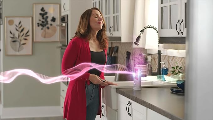 Cordless Electric Air Freshener Starter Kit – Rechargeable Room Air Freshener, 180° Oscillation, Non-Toxic Aroma Pods with Remote Control & 4 Scent Refill Pads for Home, 120 Day Supply