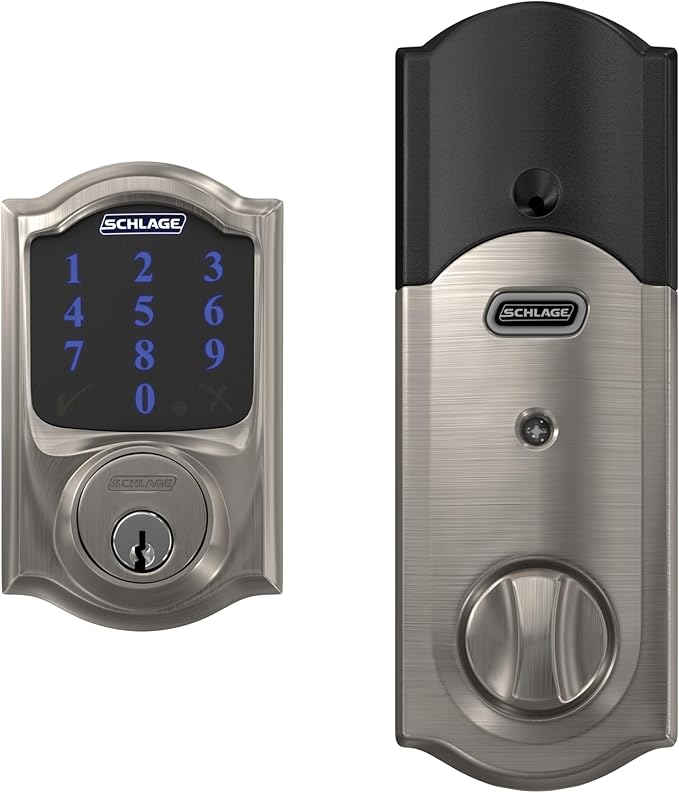 Schlage Connect Smart Deadbolt Lock with Touchscreen Keypad, Keyless Front Door Entry, Z-Wave Plus Compatible, Satin Nickel, BE469ZP CAM 619