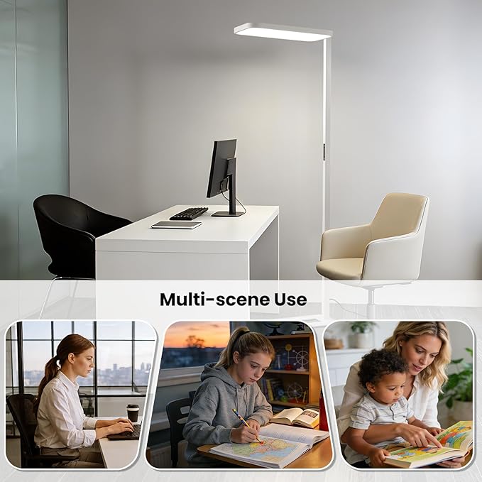 Full-Spectrum LED Floor Lamp, CRI 98 Eye-Comfort Reading Lamp, 7000 LM 4000K Natural Daylight Standing Light with Stepless Dimming, Heavy-Duty Base for Home Office and Study Room