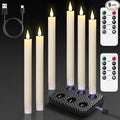 GenSwin Rechargeable Flameless Taper Candles with Charging Base, 6 Pack LED Candles Battery Operated with Remote Timer, Real Wax Flameless Candlesticks for Halloween Christmas Decorations(Ivory)