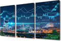 TUMOVO 3 Panel Concept of Internet Trading Brokerage and Analysis Paintings Canvas Wall Art Forex Candlestick Graph Hologram Pictures Wall Decor for Living Room Framed Ready to Hang (36" Wx24 H)