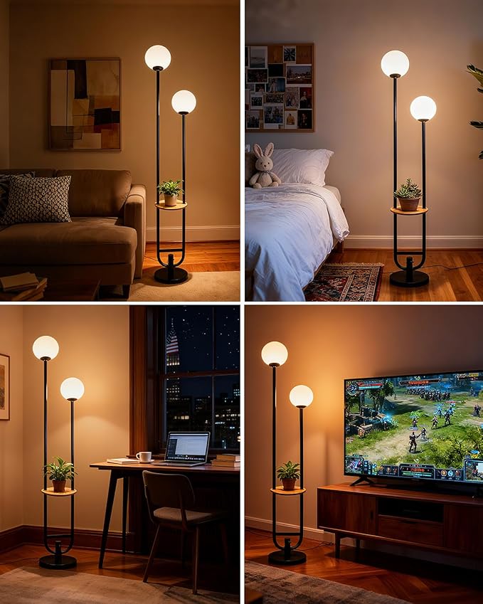 Lightdot 63IN Globe Floor Lamp with Black Candle Holder Style Modern Mid Century Standing Lamps with 3000K Bulbs Included Unique Vintage Tall Floor Lamp for Lving Room/Bedroom/Sofa Beside/Corner Decor