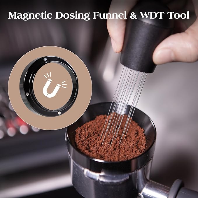 7 PCS Espresso Accessories Kit: 51mm Espresso Tamper, Coffee Distributor, Puck Screen, Dosing Funnel and WDT Tool, Premium Espresso Tool Set Fits Delonghi 51mm Machines and Portafilter