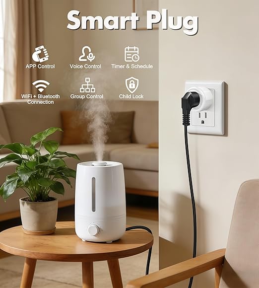 KimFilter Mini Smart Plug, WiFi Socket Works with 2.4GHz Network Only, App Controlled Outlet with Timer & Group Controller for Home, FCC Certified Smart Life Plugs Supports Alexa & Google Home