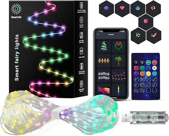 Smart Fairy Lights 16.4Ft 50LEDs, Color Changing String Lights with Remote & App Control, RGB-IC Multicolor DIY Twinkle Lights for Bedroom, Christmas, Party, Indoor Holiday Decor