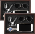 Zosenley Wooden Valet Tray with Leather Base - Nightstand Catchall Organizer for Cologne, Perfume, Keys, Wallet, Phone, Watch, Jewelry & Sunglasses (2Pcs Black)