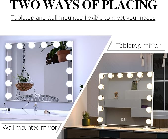 BEAUTME Vanity Mirror with Lights, Hollywood Makeup Mirror with 14pcs Dimmer Bulbs, Smart Touch Control,Tabletop/Wall Mounted for Bedroom, Bathroom, Dressing romm, White 20 x 23.6 Inch