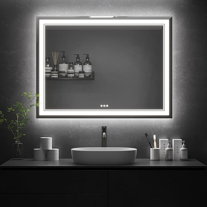48”x 36” Bathroom Led Vanity Mirror with 3 Colors Light, Dimmable Touch Switch Control, Anti-Fog Wall Mounted Makeup Mirror for Wall (Horizontal)