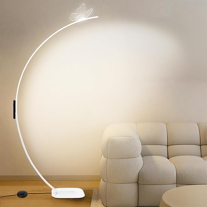 Modern Butterfly Arc Floor Lamp - Dimmable 2000 Lumens Arched Floor Lamp with Remote Control, 3 Color Modes & Foot Switch, Elegant Arc Floor Lamps for Living Room, Bedroom, Office Decor (White)