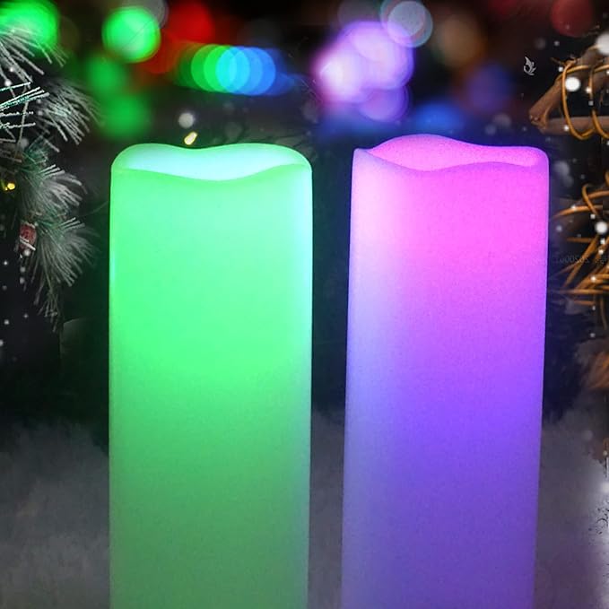 CANDLE CHOICE Waterproof Outdoor Color Changing Flameless Candles Remote Timer White Realistic Flickering Battery Operated Electric LED Pillars for Wedding Christmas Decoration Teen Girls 3”x8” 2PCS