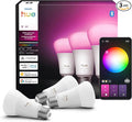 Philips Hue Smart LED A19 Bulb, 3 Pack, White & Color Ambiance, E26 Base, 7.2W, Full Spectrum Light 1000K-20000K, 810 Lumens, Dimmable LED Bulbs, Works with Alexa, Google,& Apple Home
