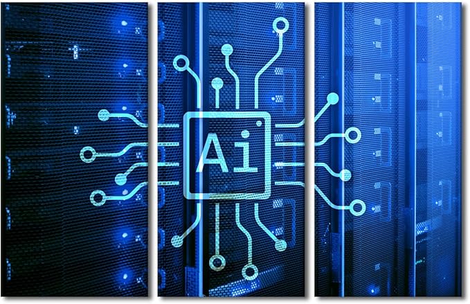 AI Art Prints for Wall Decor 3 Pieces Framed Wall Art AI Intelligence Modern Artwork for Home Walls Automation Canvas Prints Room Wall Decor Framed Ready to Hang Posters, 60" Wx40 H