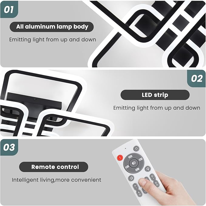 23.6inch Modern LED Ceiling Light 50W Dimmable Ceiling Lamp with Remote Control Square LED Flush Mount Ceiling Light Dining Room, Living Room, Kitchen, Bedroom, Office