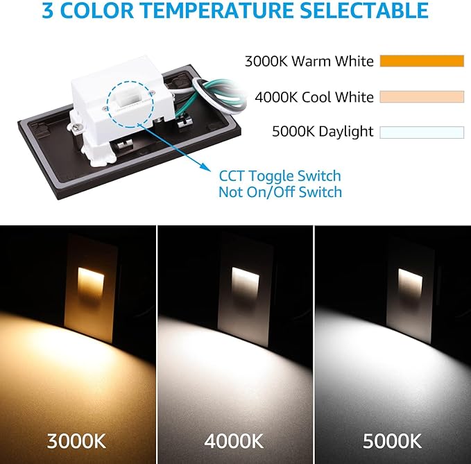 LEONLITE 12-Pack 3CCT 120V LED Step Lights, 3.5W 110LM 5%-100% Dimmable Indoor Outdoor Waterproof Vertical Stair Light, 3000K/4000K/5000K Selectable, CRI90, ETL, Aluminum, Oil Rubbed Bronze
