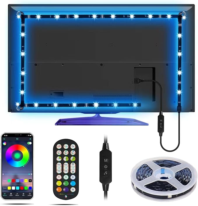 TV LED Backlight, 16.4ft RGB LED Lights for 55-70 Inch TVs, Bluetooth APP Control, USB Powered for Bedroom