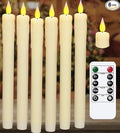 KSWING Upgraded Real Wax LED Flameless Taper Candles with Remote, 6 PCS Ivory Dripping Candlesticks Battery Operated 3D Flickering - 9.6" Long Realistic Fake Candle Sticks for Home/Wedding/Xmas Decor