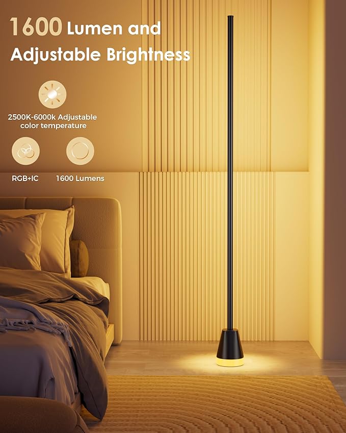 2 Pack Corner Floor Lamp, Smart RGB LED 60 Inch Standing Lamp with 344 LEDs, App & Remote Control, 16 Million Colors & Music Sync for Bedroom, Gaming Room, Home Decor, Modern Ambient Lighting